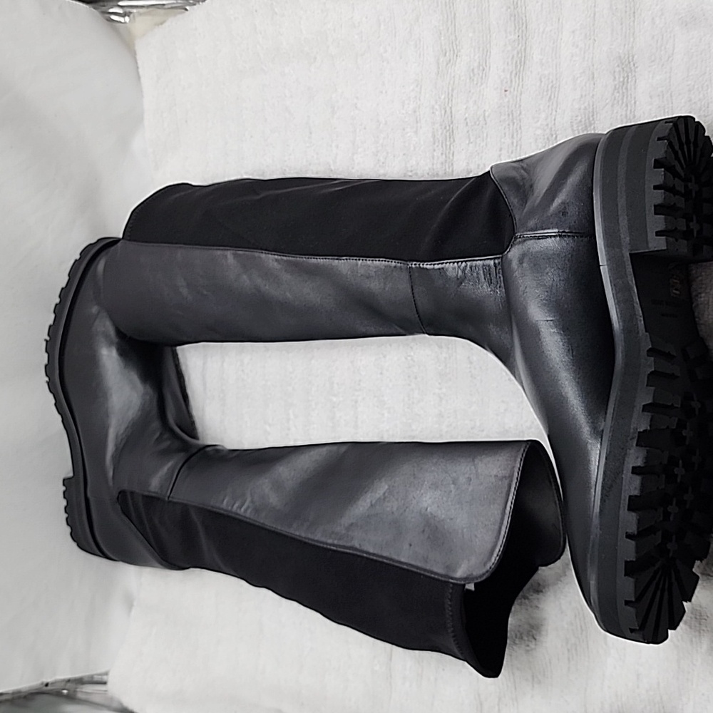 STUART WEITZMAN KNEE HIGH LUG 5050 LEATHER LIFT BLACK AWESOME BOOT LADIES 10 NEW - Picture 9 of 16